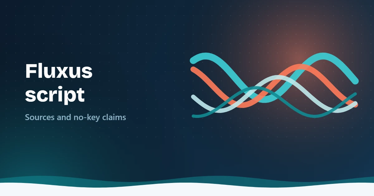 Illustration of flowing teal and coral waves beside the text Fluxus script