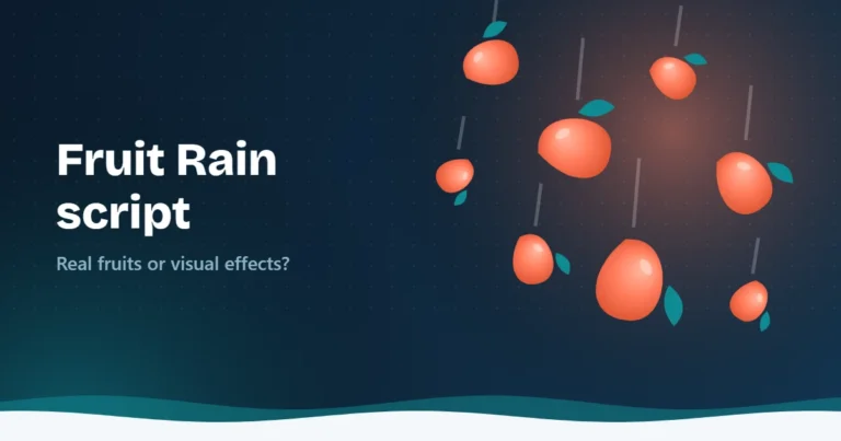 Illustration of fruits falling with streaks beside the text Fruit Rain script