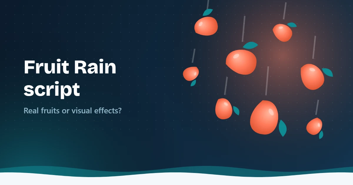 Illustration of fruits falling with streaks beside the text Fruit Rain script