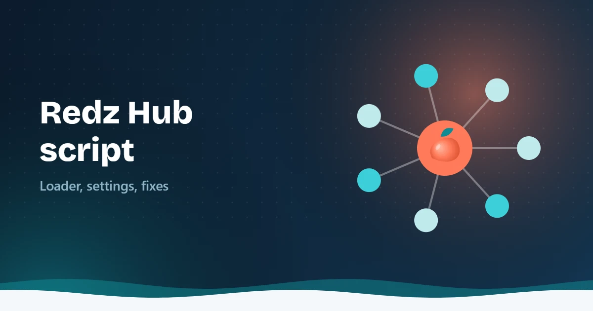 Illustration of a central hub connected to smaller nodes beside the text Redz Hub script
